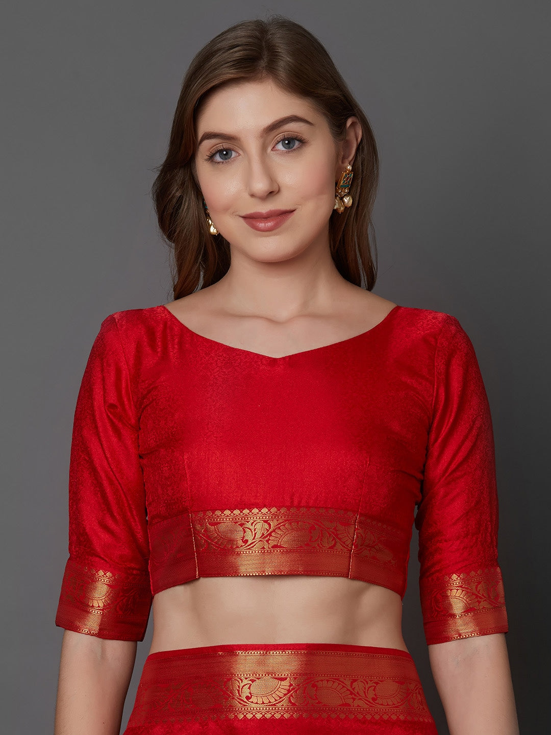 Red Self Print Saree - Indian Clothing in Denver, CO, Aurora, CO, Boulder, CO, Fort Collins, CO, Colorado Springs, CO, Parker, CO, Highlands Ranch, CO, Cherry Creek, CO, Centennial, CO, and Longmont, CO. Nationwide shipping USA - India Fashion X