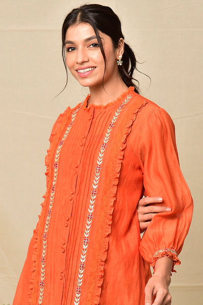 Orange Chanderi Top Indian Clothing in Denver, CO, Aurora, CO, Boulder, CO, Fort Collins, CO, Colorado Springs, CO, Parker, CO, Highlands Ranch, CO, Cherry Creek, CO, Centennial, CO, and Longmont, CO. NATIONWIDE SHIPPING USA- India Fashion X
