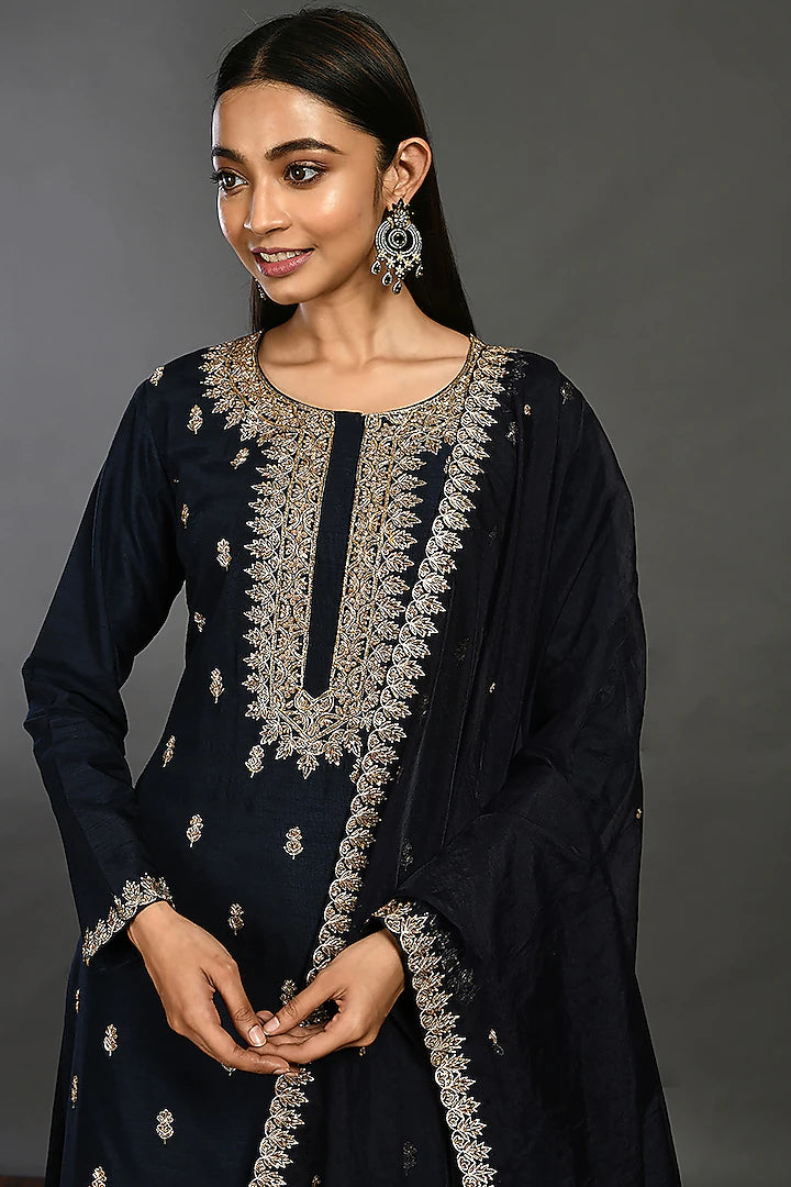 Navy Blue Georgette Sharara Set - Indian Clothing in Denver, CO, Aurora, CO, Boulder, CO, Fort Collins, CO, Colorado Springs, CO, Parker, CO, Highlands Ranch, CO, Cherry Creek, CO, Centennial, CO, and Longmont, CO. Nationwide shipping USA - India Fashion X