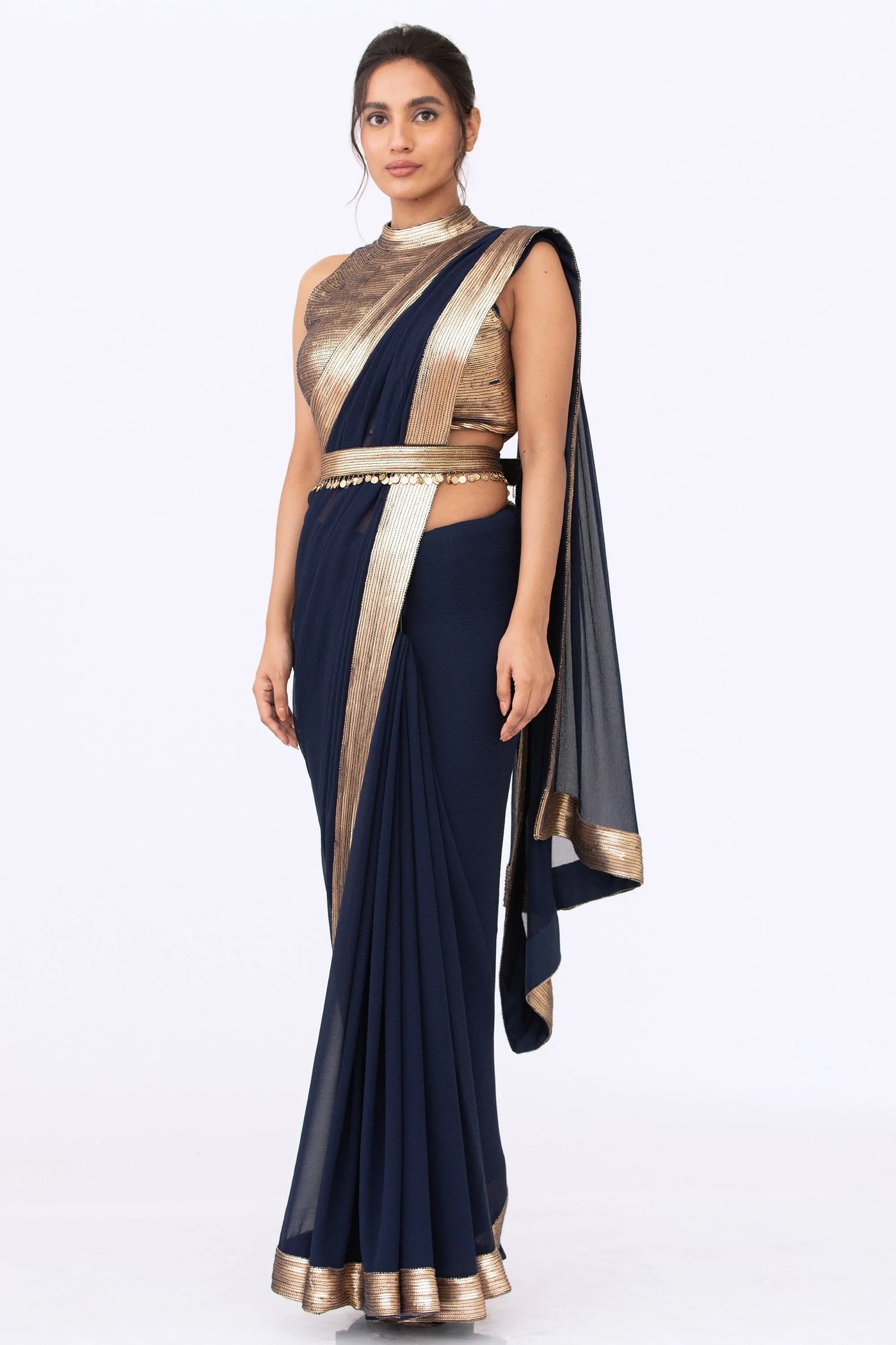 Navy Saree Sequined Set Indian Clothing in Denver, CO, Aurora, CO, Boulder, CO, Fort Collins, CO, Colorado Springs, CO, Parker, CO, Highlands Ranch, CO, Cherry Creek, CO, Centennial, CO, and Longmont, CO. NATIONWIDE SHIPPING USA- India Fashion X