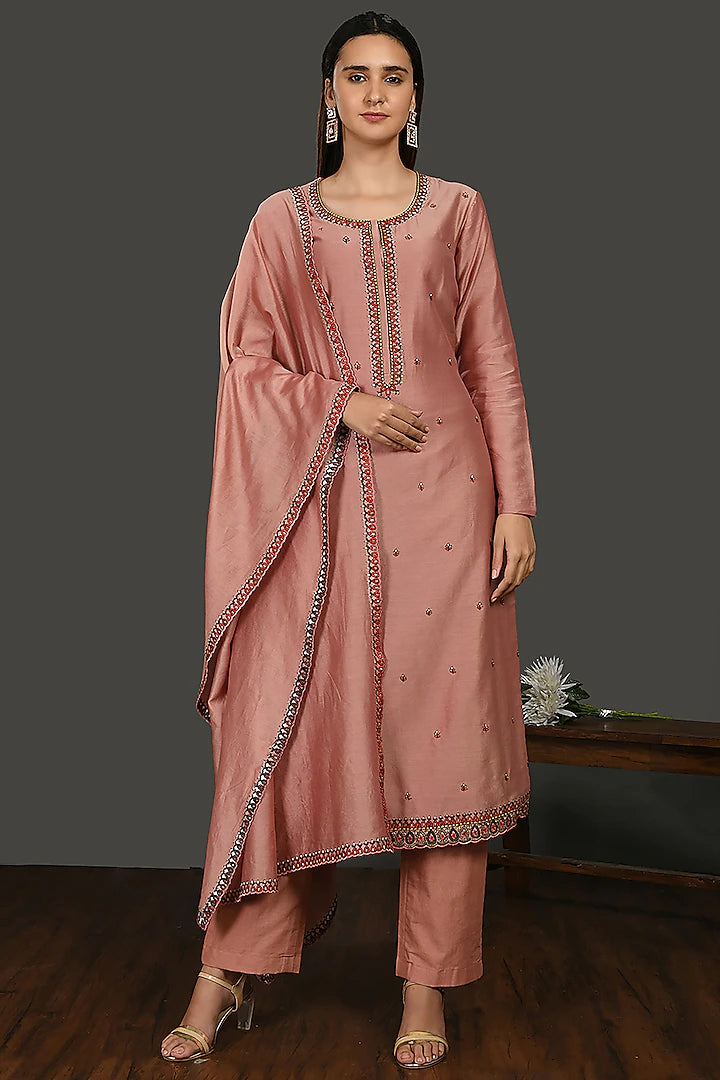 Pink A-Line Kurta Set - Indian Clothing in Denver, CO, Aurora, CO, Boulder, CO, Fort Collins, CO, Colorado Springs, CO, Parker, CO, Highlands Ranch, CO, Cherry Creek, CO, Centennial, CO, and Longmont, CO. Nationwide shipping USA - India Fashion X