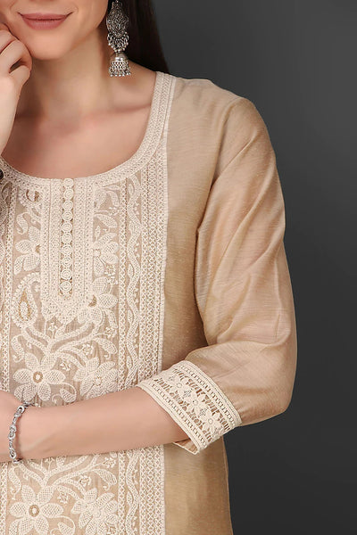 Beige Chikankari Kurta Set - Indian Clothing in Denver, CO, Aurora, CO, Boulder, CO, Fort Collins, CO, Colorado Springs, CO, Parker, CO, Highlands Ranch, CO, Cherry Creek, CO, Centennial, CO, and Longmont, CO. Nationwide shipping USA - India Fashion X