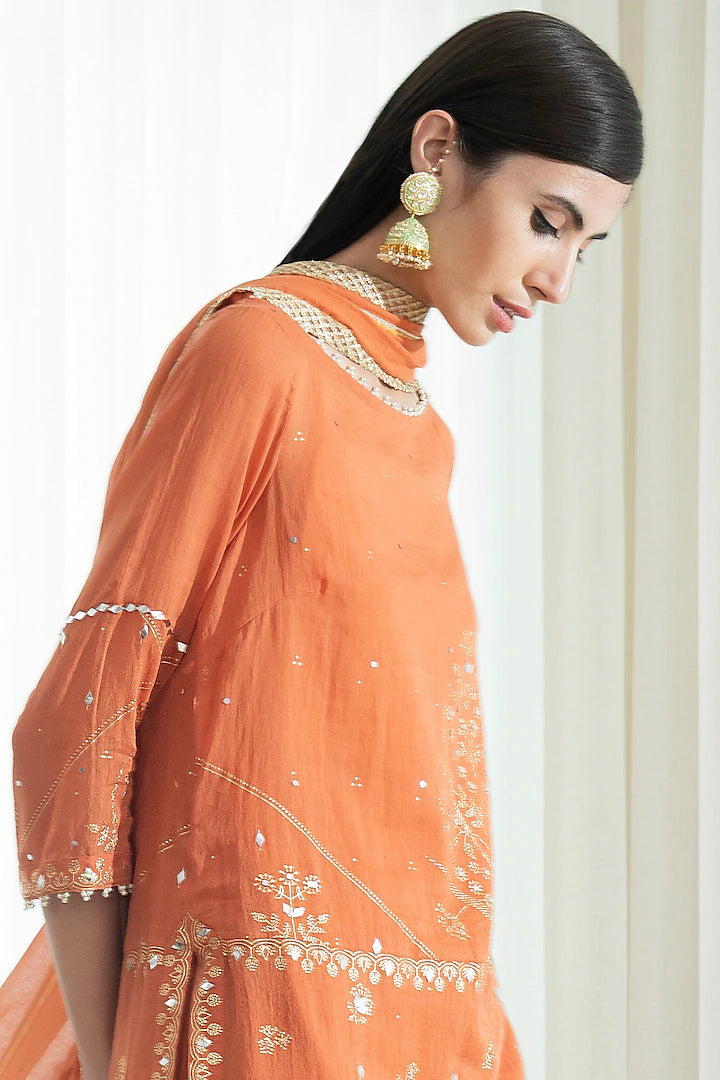 Rust Mulmul Tiered Sharara Set Indian Clothing in Denver, CO, Aurora, CO, Boulder, CO, Fort Collins, CO, Colorado Springs, CO, Parker, CO, Highlands Ranch, CO, Cherry Creek, CO, Centennial, CO, and Longmont, CO. NATIONWIDE SHIPPING USA- India Fashion X