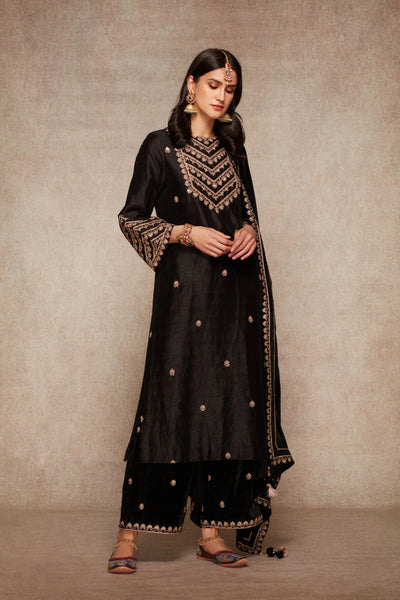 Black Raw Silk Palazzo Set - Indian Clothing in Denver, CO, Aurora, CO, Boulder, CO, Fort Collins, CO, Colorado Springs, CO, Parker, CO, Highlands Ranch, CO, Cherry Creek, CO, Centennial, CO, and Longmont, CO. Nationwide shipping USA - India Fashion X