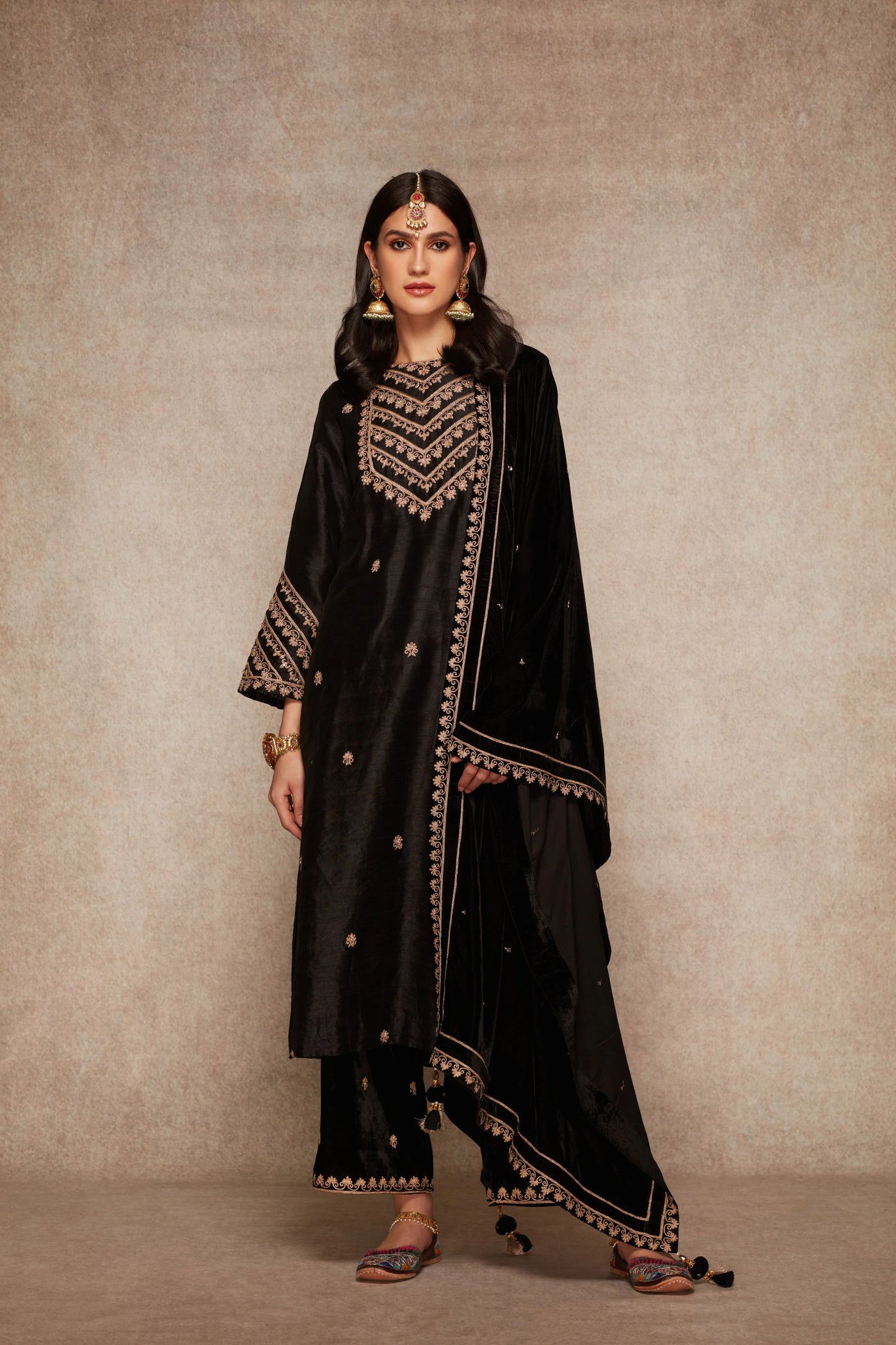 Black Raw Silk Palazzo Set - Indian Clothing in Denver, CO, Aurora, CO, Boulder, CO, Fort Collins, CO, Colorado Springs, CO, Parker, CO, Highlands Ranch, CO, Cherry Creek, CO, Centennial, CO, and Longmont, CO. Nationwide shipping USA - India Fashion X