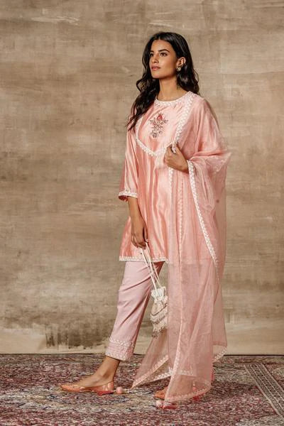 Kali Peach Short Kurta Set - Indian Clothing in Denver, CO, Aurora, CO, Boulder, CO, Fort Collins, CO, Colorado Springs, CO, Parker, CO, Highlands Ranch, CO, Cherry Creek, CO, Centennial, CO, and Longmont, CO. Nationwide shipping USA - India Fashion X