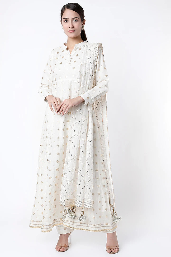 White Floral Print Anarkali - Indian Clothing in Denver, CO, Aurora, CO, Boulder, CO, Fort Collins, CO, Colorado Springs, CO, Parker, CO, Highlands Ranch, CO, Cherry Creek, CO, Centennial, CO, and Longmont, CO. Nationwide shipping USA - India Fashion X