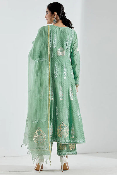 Green Foil Anarkali Set - Indian Clothing in Denver, CO, Aurora, CO, Boulder, CO, Fort Collins, CO, Colorado Springs, CO, Parker, CO, Highlands Ranch, CO, Cherry Creek, CO, Centennial, CO, and Longmont, CO. Nationwide shipping USA - India Fashion X