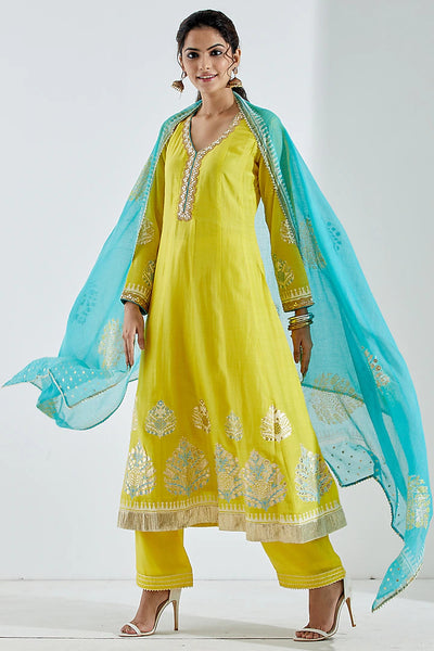 Yellow Foil Anarkali Palazzo - Indian Clothing in Denver, CO, Aurora, CO, Boulder, CO, Fort Collins, CO, Colorado Springs, CO, Parker, CO, Highlands Ranch, CO, Cherry Creek, CO, Centennial, CO, and Longmont, CO. Nationwide shipping USA - India Fashion X