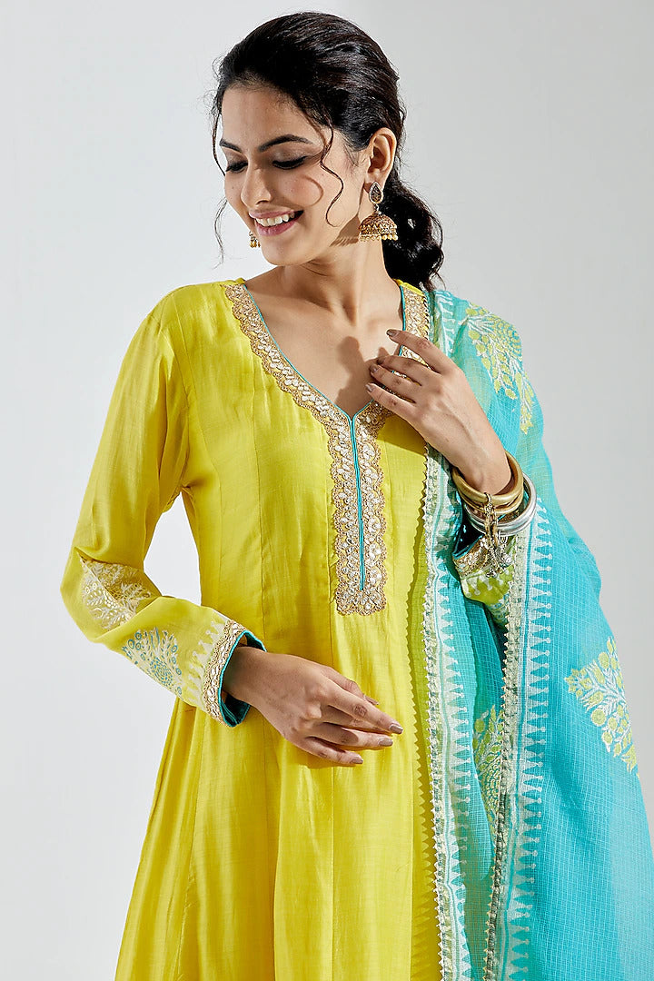 Yellow Foil Anarkali Palazzo - Indian Clothing in Denver, CO, Aurora, CO, Boulder, CO, Fort Collins, CO, Colorado Springs, CO, Parker, CO, Highlands Ranch, CO, Cherry Creek, CO, Centennial, CO, and Longmont, CO. Nationwide shipping USA - India Fashion X