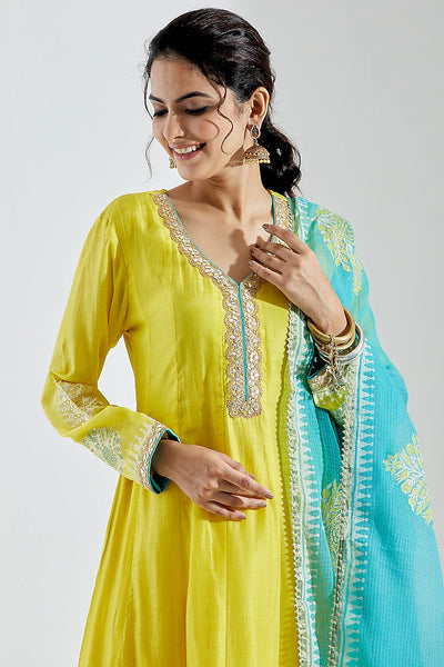 Yellow Foil Anarkali Palazzo - Indian Clothing in Denver, CO, Aurora, CO, Boulder, CO, Fort Collins, CO, Colorado Springs, CO, Parker, CO, Highlands Ranch, CO, Cherry Creek, CO, Centennial, CO, and Longmont, CO. Nationwide shipping USA - India Fashion X