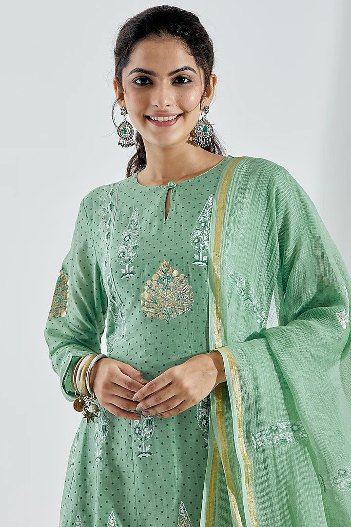 Green Foil Anarkali Set - Indian Clothing in Denver, CO, Aurora, CO, Boulder, CO, Fort Collins, CO, Colorado Springs, CO, Parker, CO, Highlands Ranch, CO, Cherry Creek, CO, Centennial, CO, and Longmont, CO. Nationwide shipping USA - India Fashion X