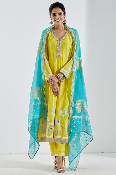 Yellow Foil Anarkali Palazzo - Indian Clothing in Denver, CO, Aurora, CO, Boulder, CO, Fort Collins, CO, Colorado Springs, CO, Parker, CO, Highlands Ranch, CO, Cherry Creek, CO, Centennial, CO, and Longmont, CO. Nationwide shipping USA - India Fashion X