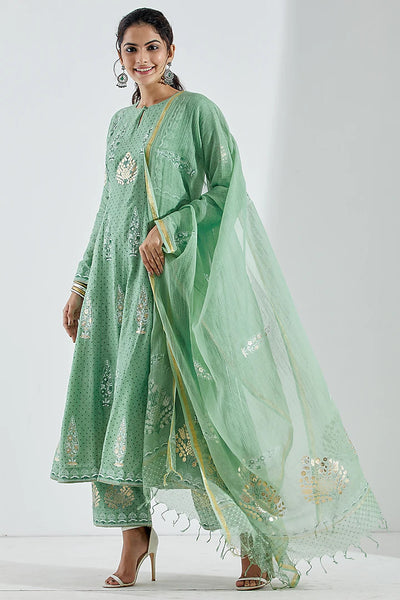 Green Foil Anarkali Set - Indian Clothing in Denver, CO, Aurora, CO, Boulder, CO, Fort Collins, CO, Colorado Springs, CO, Parker, CO, Highlands Ranch, CO, Cherry Creek, CO, Centennial, CO, and Longmont, CO. Nationwide shipping USA - India Fashion X