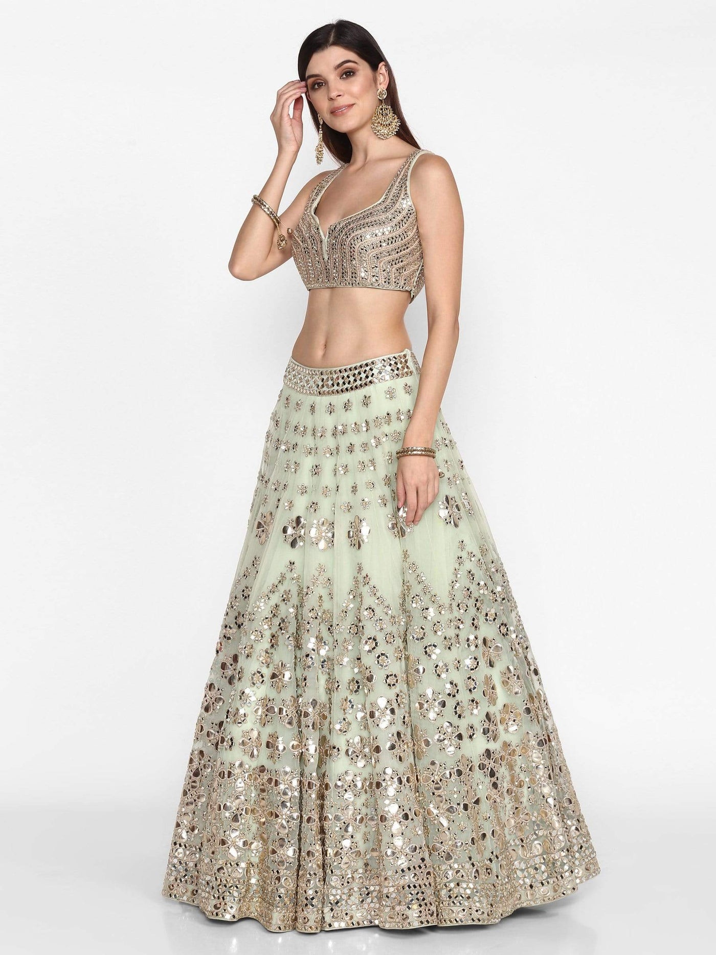 Pastel Green Lehenga - Indian Clothing in Denver, CO, Aurora, CO, Boulder, CO, Fort Collins, CO, Colorado Springs, CO, Parker, CO, Highlands Ranch, CO, Cherry Creek, CO, Centennial, CO, and Longmont, CO. Nationwide shipping USA - India Fashion X