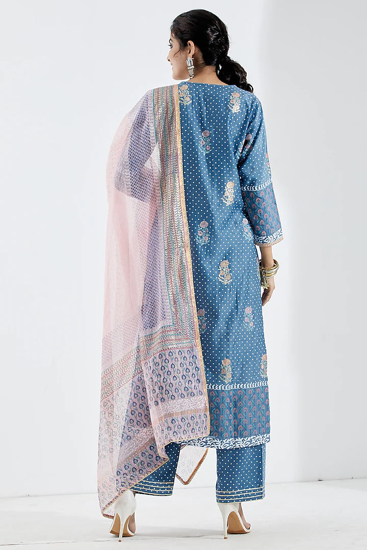 Blue Foil Printed Kurta Set - Indian Clothing in Denver, CO, Aurora, CO, Boulder, CO, Fort Collins, CO, Colorado Springs, CO, Parker, CO, Highlands Ranch, CO, Cherry Creek, CO, Centennial, CO, and Longmont, CO. Nationwide shipping USA - India Fashion X