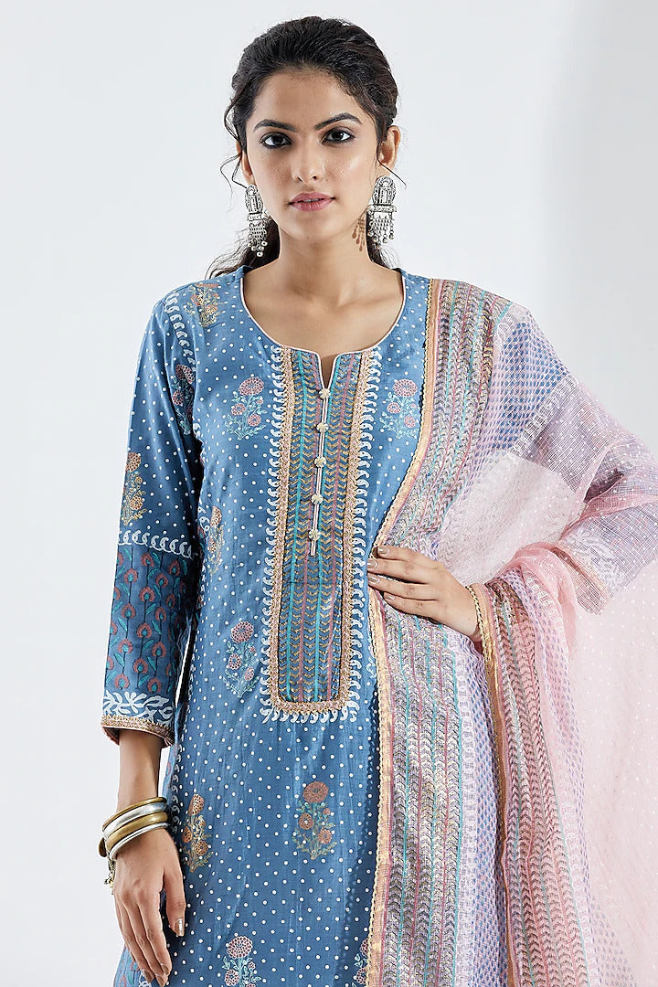 Blue Foil Printed Kurta Set - Indian Clothing in Denver, CO, Aurora, CO, Boulder, CO, Fort Collins, CO, Colorado Springs, CO, Parker, CO, Highlands Ranch, CO, Cherry Creek, CO, Centennial, CO, and Longmont, CO. Nationwide shipping USA - India Fashion X