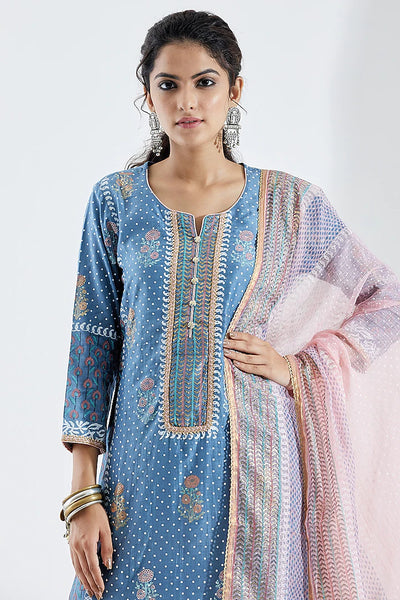 Blue Foil Printed Kurta Set - Indian Clothing in Denver, CO, Aurora, CO, Boulder, CO, Fort Collins, CO, Colorado Springs, CO, Parker, CO, Highlands Ranch, CO, Cherry Creek, CO, Centennial, CO, and Longmont, CO. Nationwide shipping USA - India Fashion X