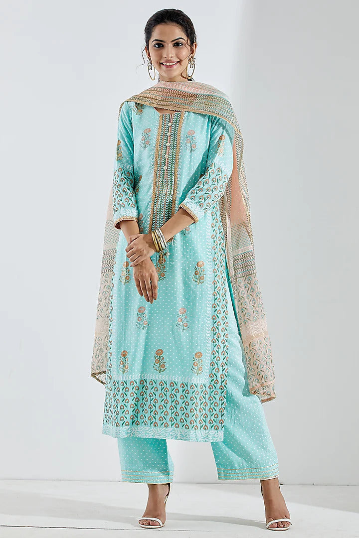 Mint Green Foil Kurta Set - Indian Clothing in Denver, CO, Aurora, CO, Boulder, CO, Fort Collins, CO, Colorado Springs, CO, Parker, CO, Highlands Ranch, CO, Cherry Creek, CO, Centennial, CO, and Longmont, CO. Nationwide shipping USA - India Fashion X