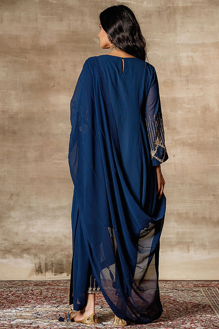 Navy Blue Flared Kurta Set - Indian Clothing in Denver, CO, Aurora, CO, Boulder, CO, Fort Collins, CO, Colorado Springs, CO, Parker, CO, Highlands Ranch, CO, Cherry Creek, CO, Centennial, CO, and Longmont, CO. Nationwide shipping USA - India Fashion X