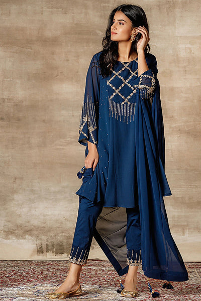 Navy Blue Flared Kurta Set - Indian Clothing in Denver, CO, Aurora, CO, Boulder, CO, Fort Collins, CO, Colorado Springs, CO, Parker, CO, Highlands Ranch, CO, Cherry Creek, CO, Centennial, CO, and Longmont, CO. Nationwide shipping USA - India Fashion X