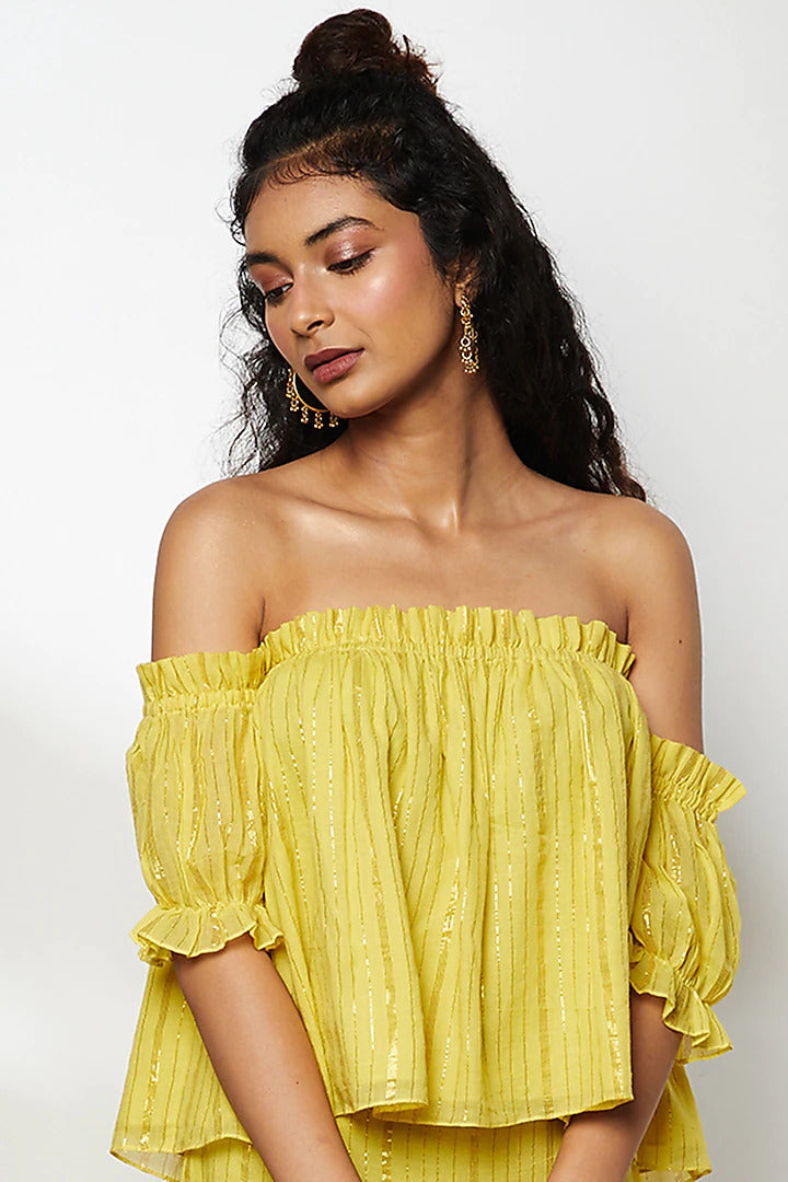 Yellow Layered Skirt Set - Indian Clothing in Denver, CO, Aurora, CO, Boulder, CO, Fort Collins, CO, Colorado Springs, CO, Parker, CO, Highlands Ranch, CO, Cherry Creek, CO, Centennial, CO, and Longmont, CO. Nationwide shipping USA - India Fashion X