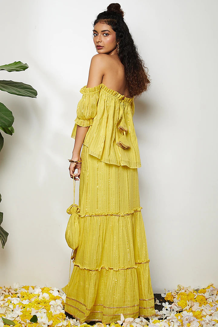 Yellow Layered Skirt Set - Indian Clothing in Denver, CO, Aurora, CO, Boulder, CO, Fort Collins, CO, Colorado Springs, CO, Parker, CO, Highlands Ranch, CO, Cherry Creek, CO, Centennial, CO, and Longmont, CO. Nationwide shipping USA - India Fashion X