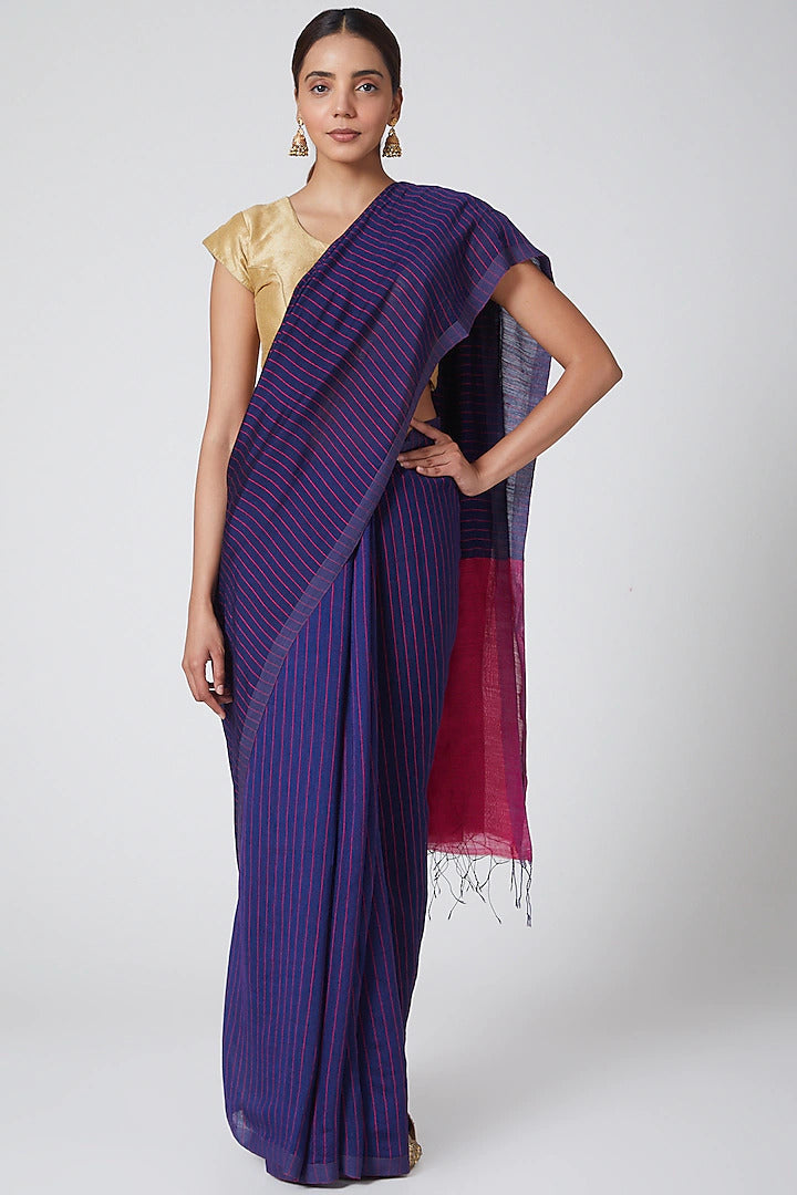 Indigo Blue Handwoven Saree - Indian Clothing in Denver, CO, Aurora, CO, Boulder, CO, Fort Collins, CO, Colorado Springs, CO, Parker, CO, Highlands Ranch, CO, Cherry Creek, CO, Centennial, CO, and Longmont, CO. Nationwide shipping USA - India Fashion X