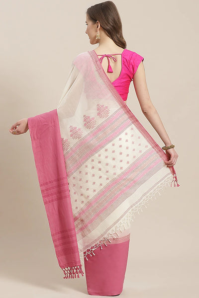 Cream & Pink Cotton Saree - Indian Clothing in Denver, CO, Aurora, CO, Boulder, CO, Fort Collins, CO, Colorado Springs, CO, Parker, CO, Highlands Ranch, CO, Cherry Creek, CO, Centennial, CO, and Longmont, CO. Nationwide shipping USA - India Fashion X