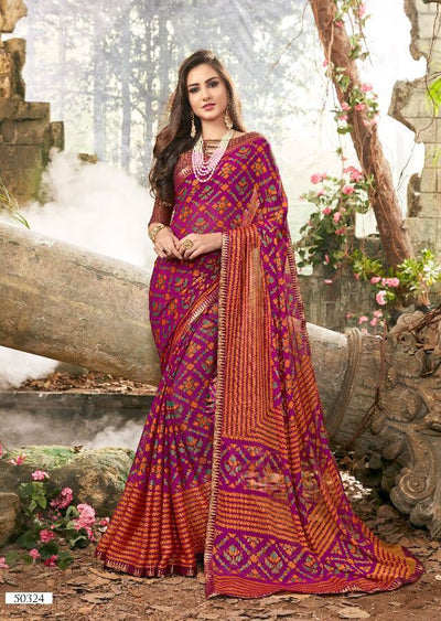 Chiffon Brasso Print Saree - Indian Clothing in Denver, CO, Aurora, CO, Boulder, CO, Fort Collins, CO, Colorado Springs, CO, Parker, CO, Highlands Ranch, CO, Cherry Creek, CO, Centennial, CO, and Longmont, CO. Nationwide shipping USA - India Fashion X