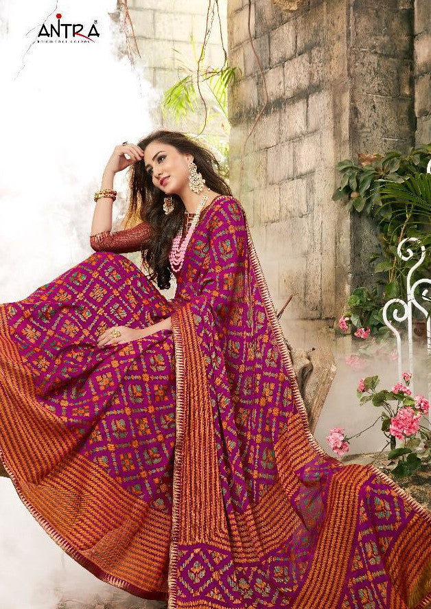 Chiffon Brasso Print Saree - Indian Clothing in Denver, CO, Aurora, CO, Boulder, CO, Fort Collins, CO, Colorado Springs, CO, Parker, CO, Highlands Ranch, CO, Cherry Creek, CO, Centennial, CO, and Longmont, CO. Nationwide shipping USA - India Fashion X