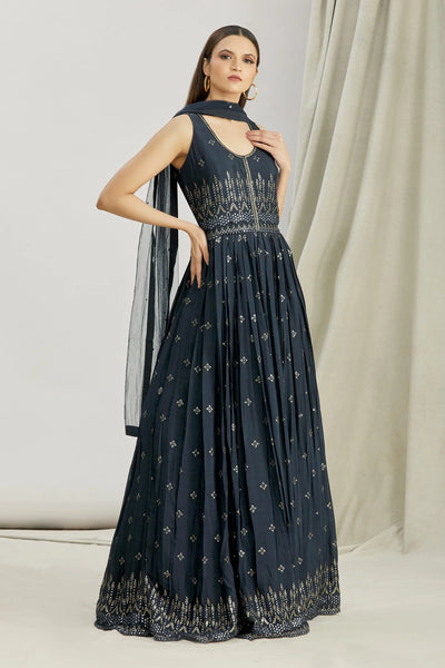 Blue Chinnon Anarkali Set Indian Clothing in Denver, CO, Aurora, CO, Boulder, CO, Fort Collins, CO, Colorado Springs, CO, Parker, CO, Highlands Ranch, CO, Cherry Creek, CO, Centennial, CO, and Longmont, CO. NATIONWIDE SHIPPING USA- India Fashion X