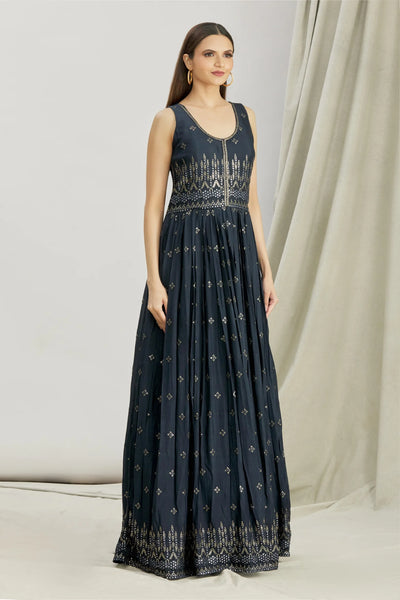 Blue Chinnon Anarkali Set Indian Clothing in Denver, CO, Aurora, CO, Boulder, CO, Fort Collins, CO, Colorado Springs, CO, Parker, CO, Highlands Ranch, CO, Cherry Creek, CO, Centennial, CO, and Longmont, CO. NATIONWIDE SHIPPING USA- India Fashion X