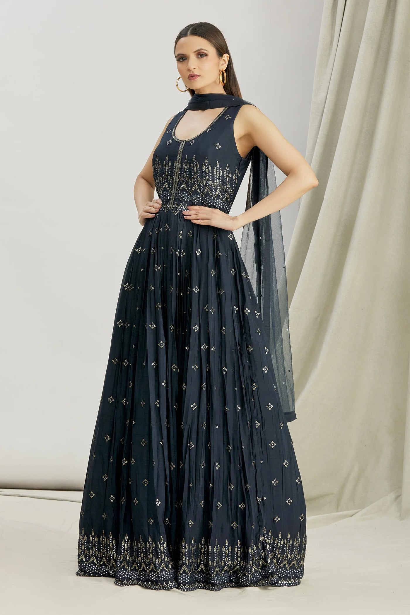 Blue Chinnon Anarkali Set Indian Clothing in Denver, CO, Aurora, CO, Boulder, CO, Fort Collins, CO, Colorado Springs, CO, Parker, CO, Highlands Ranch, CO, Cherry Creek, CO, Centennial, CO, and Longmont, CO. NATIONWIDE SHIPPING USA- India Fashion X