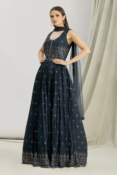 Blue Chinnon Anarkali Set Indian Clothing in Denver, CO, Aurora, CO, Boulder, CO, Fort Collins, CO, Colorado Springs, CO, Parker, CO, Highlands Ranch, CO, Cherry Creek, CO, Centennial, CO, and Longmont, CO. NATIONWIDE SHIPPING USA- India Fashion X