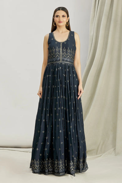 Blue Chinnon Anarkali Set Indian Clothing in Denver, CO, Aurora, CO, Boulder, CO, Fort Collins, CO, Colorado Springs, CO, Parker, CO, Highlands Ranch, CO, Cherry Creek, CO, Centennial, CO, and Longmont, CO. NATIONWIDE SHIPPING USA- India Fashion X