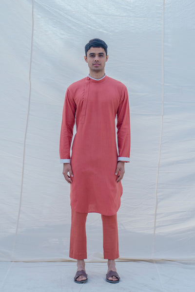 Cotton-Linen Coral Kurta Set Indian Clothing in Denver, CO, Aurora, CO, Boulder, CO, Fort Collins, CO, Colorado Springs, CO, Parker, CO, Highlands Ranch, CO, Cherry Creek, CO, Centennial, CO, and Longmont, CO. NATIONWIDE SHIPPING USA- India Fashion X
