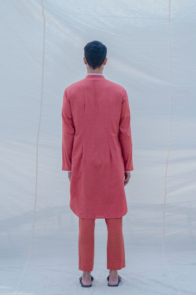Cotton-Linen Coral Kurta Set Indian Clothing in Denver, CO, Aurora, CO, Boulder, CO, Fort Collins, CO, Colorado Springs, CO, Parker, CO, Highlands Ranch, CO, Cherry Creek, CO, Centennial, CO, and Longmont, CO. NATIONWIDE SHIPPING USA- India Fashion X