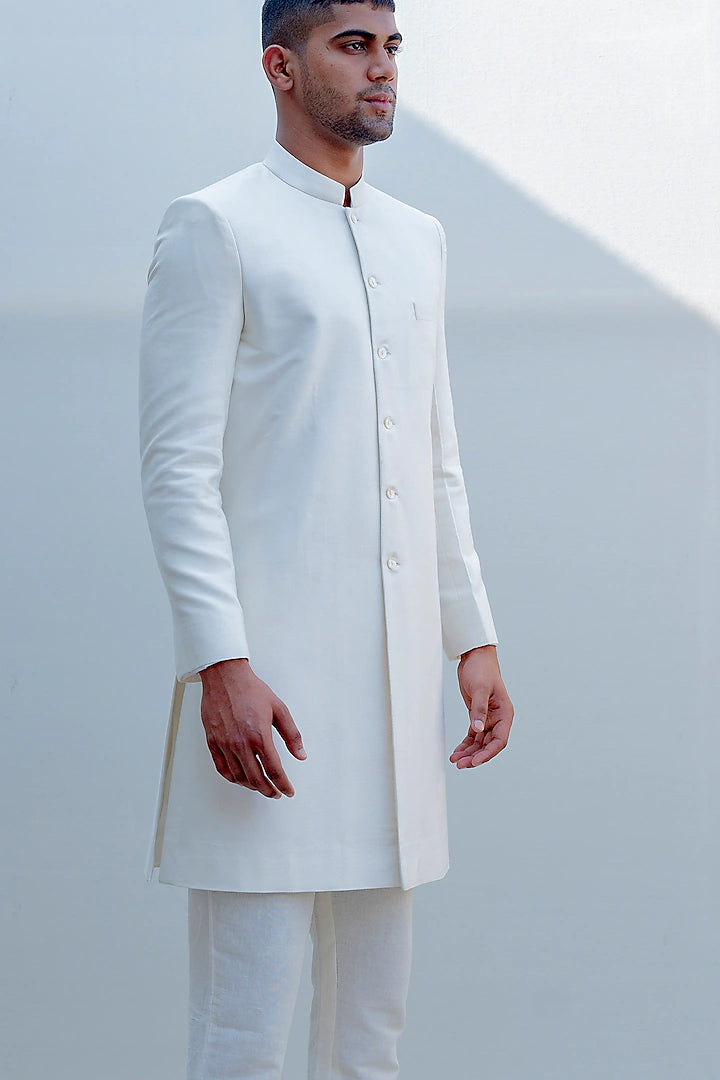 Off White Achkan Jacket Set- Indian Clothing in Denver, CO and