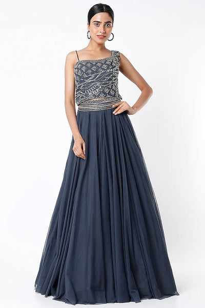 Medieval Blue Lehenga Set - Indian Clothing in Denver, CO, Aurora, CO, Boulder, CO, Fort Collins, CO, Colorado Springs, CO, Parker, CO, Highlands Ranch, CO, Cherry Creek, CO, Centennial, CO, and Longmont, CO. Nationwide shipping USA - India Fashion X