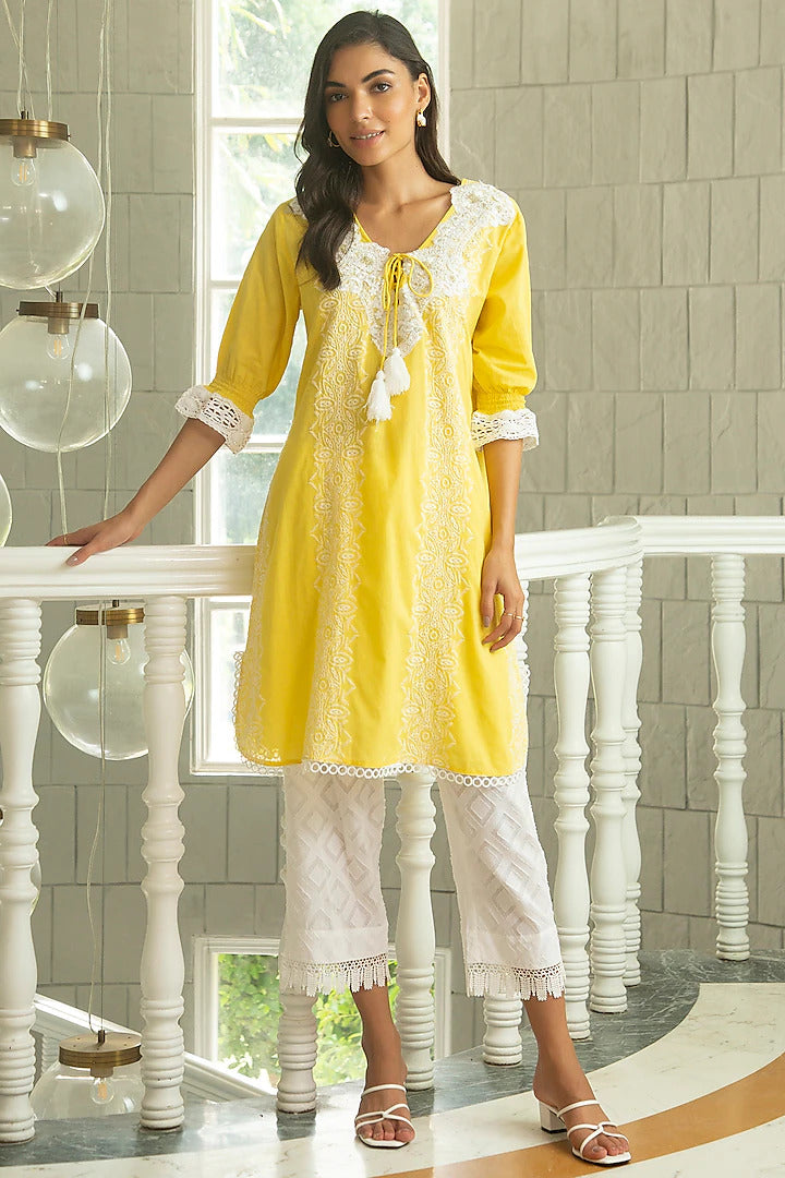 Bright Yellow Embroidered Kurta Set - Indian Clothing in Denver, CO, Aurora, CO, Boulder, CO, Fort Collins, CO, Colorado Springs, CO, Parker, CO, Highlands Ranch, CO, Cherry Creek, CO, Centennial, CO, and Longmont, CO. Nationwide shipping USA - India Fashion X