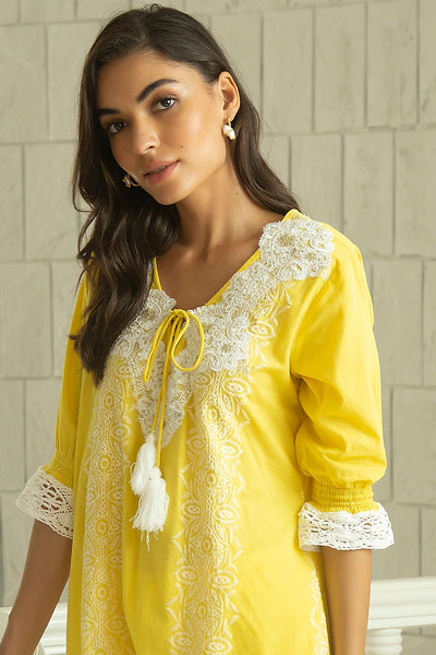 Bright Yellow Embroidered Kurta Set - Indian Clothing in Denver, CO, Aurora, CO, Boulder, CO, Fort Collins, CO, Colorado Springs, CO, Parker, CO, Highlands Ranch, CO, Cherry Creek, CO, Centennial, CO, and Longmont, CO. Nationwide shipping USA - India Fashion X