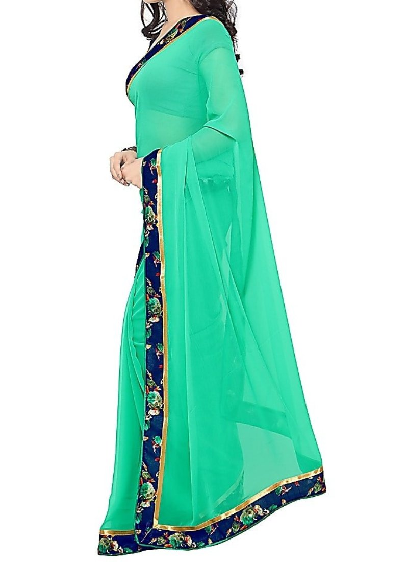 Saara Green Printed Solid Saree With Unstitched Blouse - Indian Clothing in Denver, CO, Aurora, CO, Boulder, CO, Fort Collins, CO, Colorado Springs, CO, Parker, CO, Highlands Ranch, CO, Cherry Creek, CO, Centennial, CO, and Longmont, CO. Nationwide shipping USA - India Fashion X