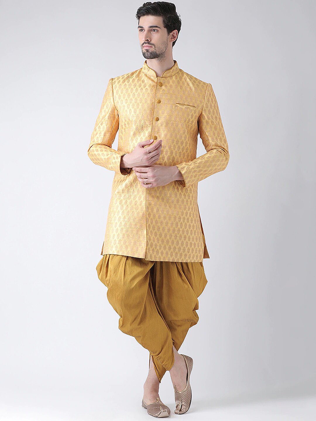 Yellow Sherwani and Dhoti Indian Clothing in Denver, CO, Aurora, CO, Boulder, CO, Fort Collins, CO, Colorado Springs, CO, Parker, CO, Highlands Ranch, CO, Cherry Creek, CO, Centennial, CO, and Longmont, CO. NATIONWIDE SHIPPING USA- India Fashion X