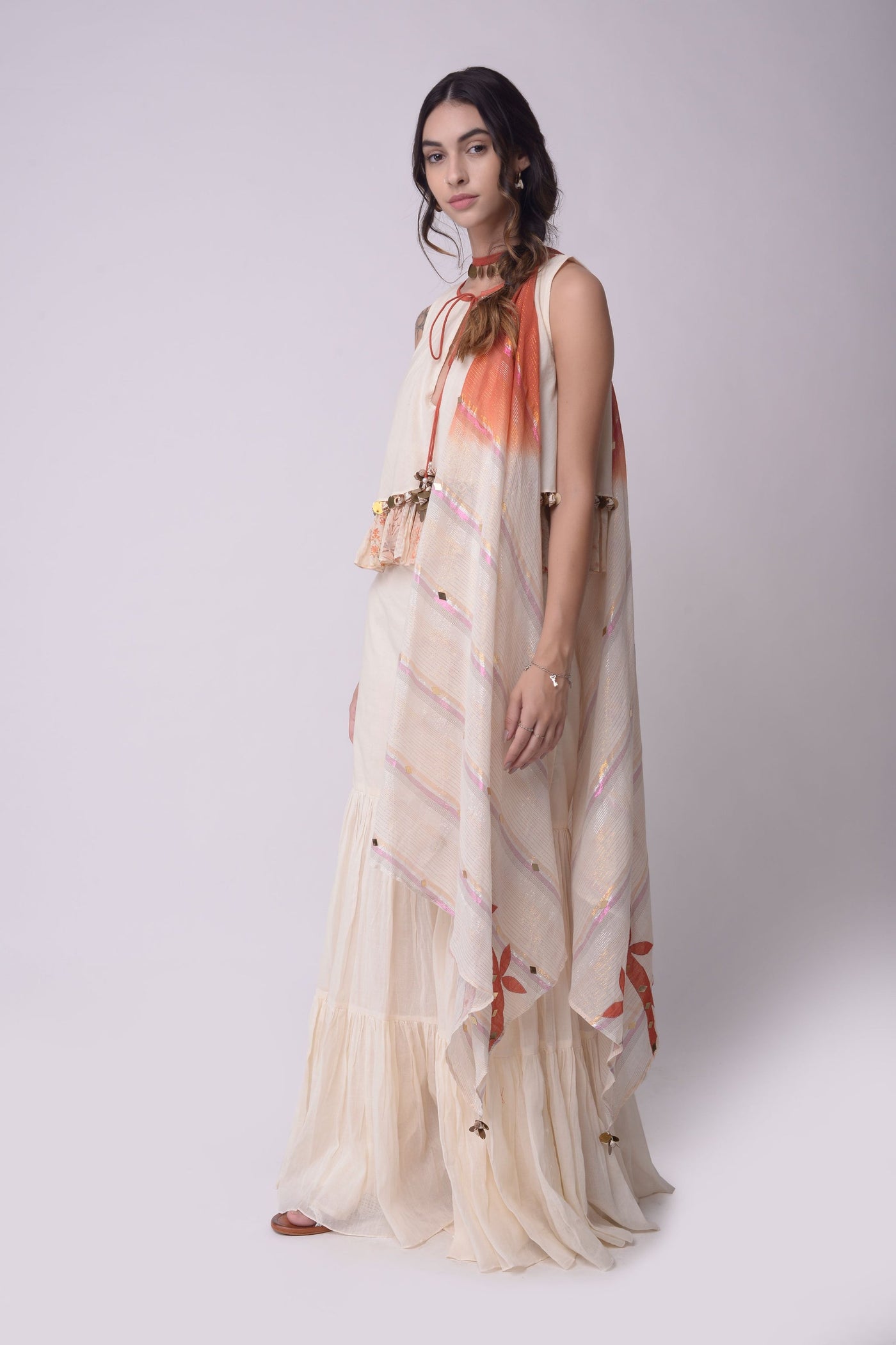 Flared Crop Top Sharara Set - Indian Clothing in Denver, CO, Aurora, CO, Boulder, CO, Fort Collins, CO, Colorado Springs, CO, Parker, CO, Highlands Ranch, CO, Cherry Creek, CO, Centennial, CO, and Longmont, CO. Nationwide shipping USA - India Fashion X