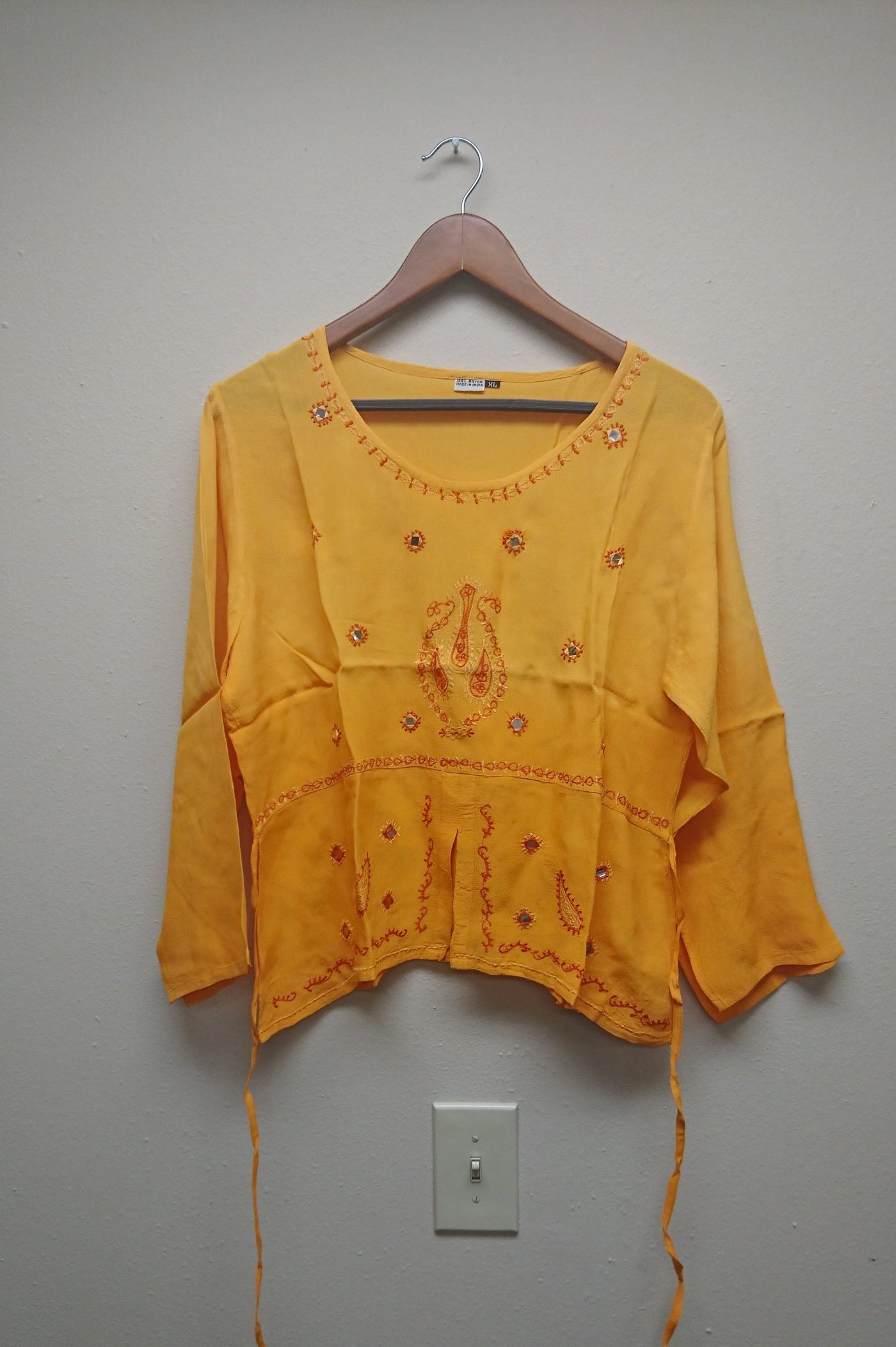 Kurti Blouse Top in Orange Yellow - Indian Clothing in Denver, CO, Aurora, CO, Boulder, CO, Fort Collins, CO, Colorado Springs, CO, Parker, CO, Highlands Ranch, CO, Cherry Creek, CO, Centennial, CO, and Longmont, CO. Nationwide shipping USA - India Fashion X