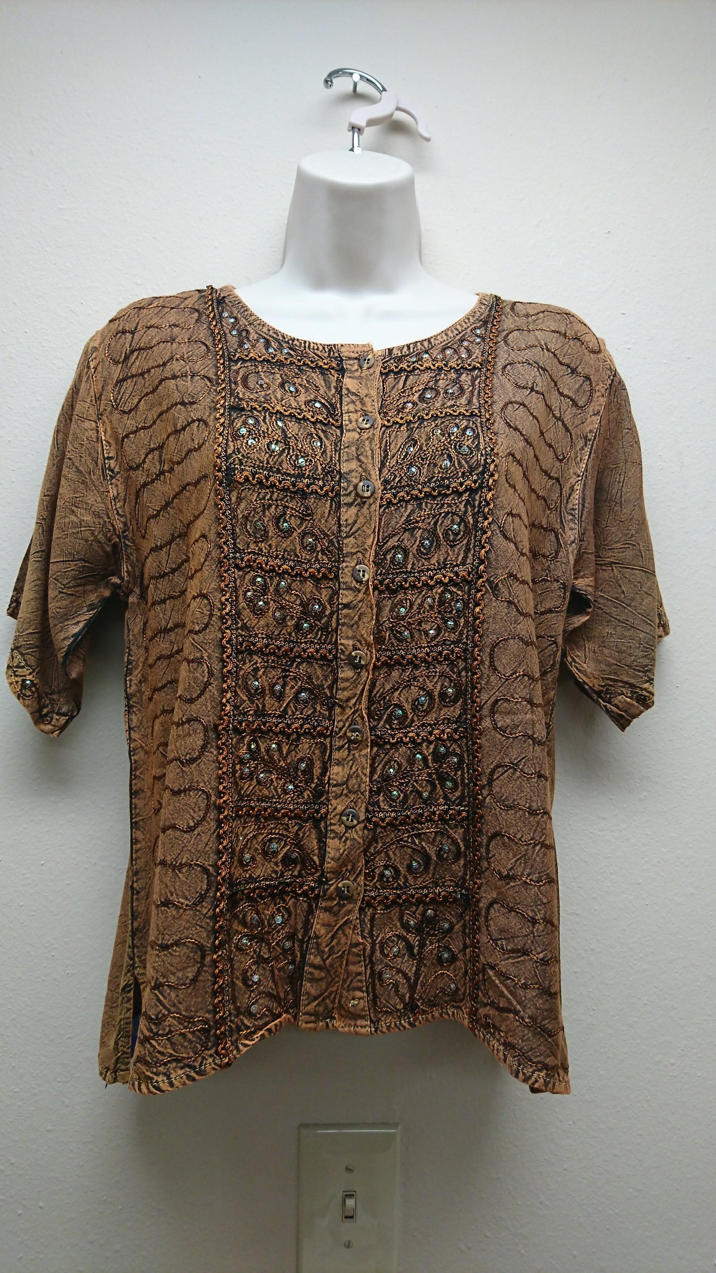 Kurti Blouse Top in Light brown - Indian Clothing in Denver, CO, Aurora, CO, Boulder, CO, Fort Collins, CO, Colorado Springs, CO, Parker, CO, Highlands Ranch, CO, Cherry Creek, CO, Centennial, CO, and Longmont, CO. Nationwide shipping USA - India Fashion X