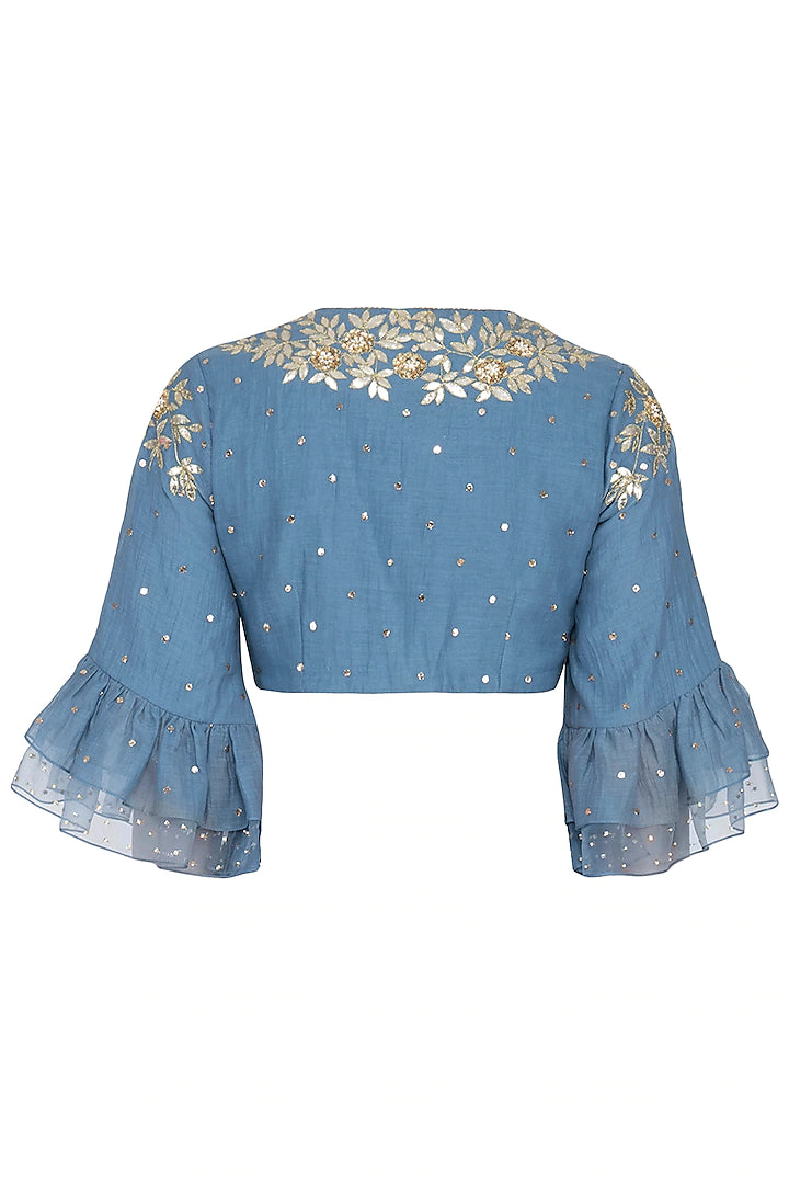 Blue Embroidered Saree Set - Indian Clothing in Denver, CO, Aurora, CO, Boulder, CO, Fort Collins, CO, Colorado Springs, CO, Parker, CO, Highlands Ranch, CO, Cherry Creek, CO, Centennial, CO, and Longmont, CO. Nationwide shipping USA - India Fashion X