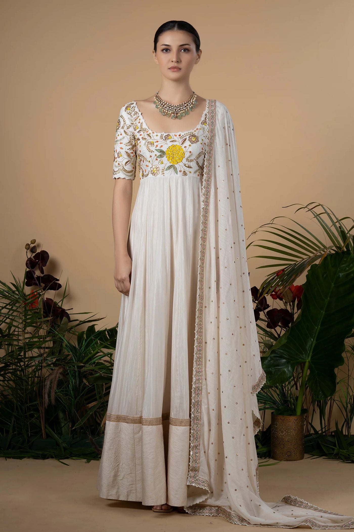 White Chennur Anarkali Set Indian Clothing in Denver, CO, Aurora, CO, Boulder, CO, Fort Collins, CO, Colorado Springs, CO, Parker, CO, Highlands Ranch, CO, Cherry Creek, CO, Centennial, CO, and Longmont, CO. NATIONWIDE SHIPPING USA- India Fashion X