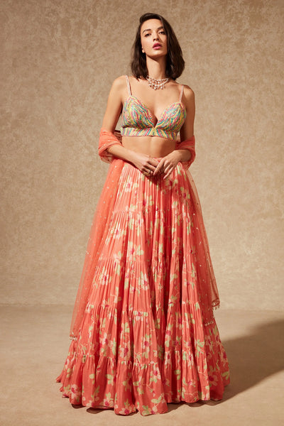 Pink Floral Print Lehenga Set Indian Clothing in Denver, CO, Aurora, CO, Boulder, CO, Fort Collins, CO, Colorado Springs, CO, Parker, CO, Highlands Ranch, CO, Cherry Creek, CO, Centennial, CO, and Longmont, CO. NATIONWIDE SHIPPING USA- India Fashion X